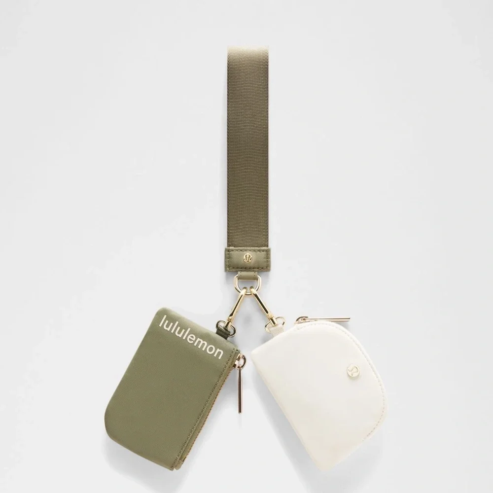 Lululemon Ivory/ Bay Leaf Dual Pouch Wristlet
